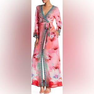 Shahida Parides Long Caftan Pink Wrap Dress Gown $479